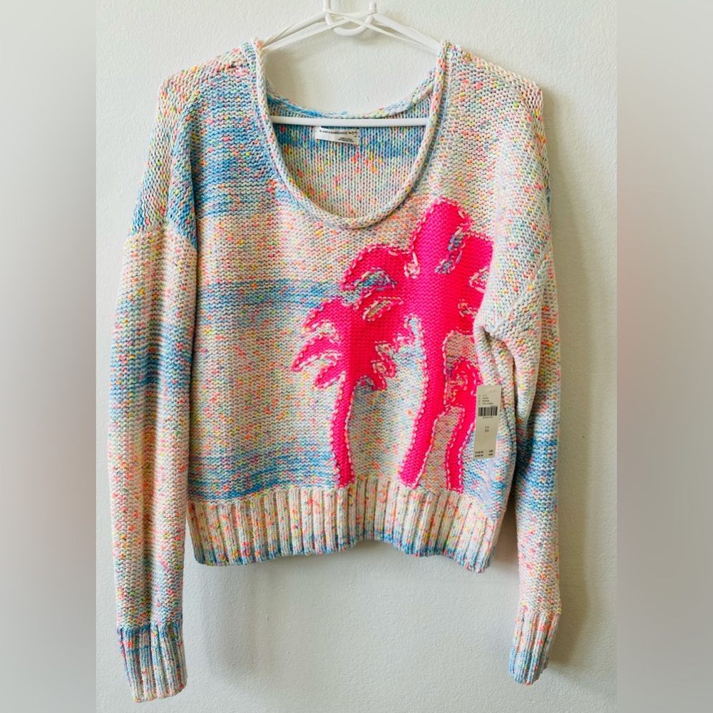 NWT Anthropologie knit palm tree sweater vibrant pink palm tree motif XS - Picture 3 of 8